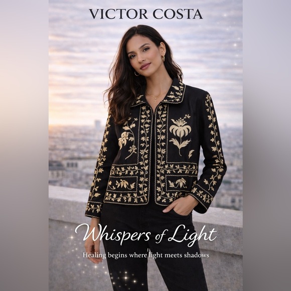Size-L Whispers of Light Closet /Victor Costa Rare Embroidered Statement Jacket - Picture 8 of 16